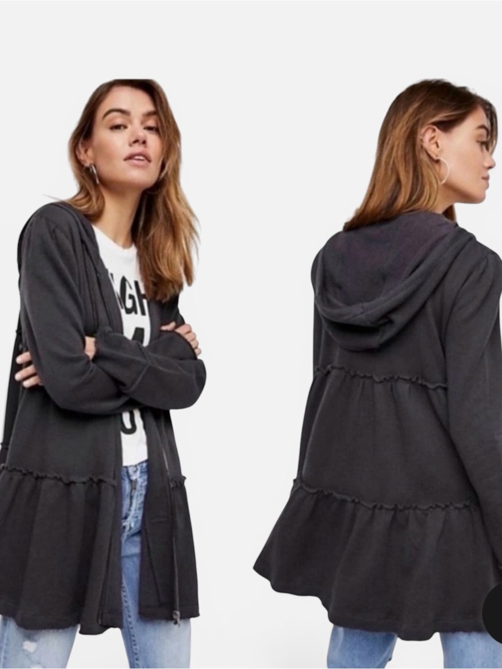 Free People Tiered Trapeze Zip Sweatshirt Hoodie